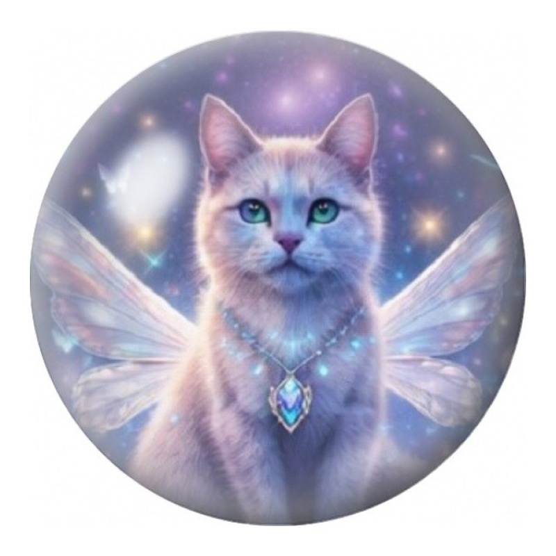 Cabochon en Verre Illustré Chat Féerique Bleu au Pendentif 12 à 25mm