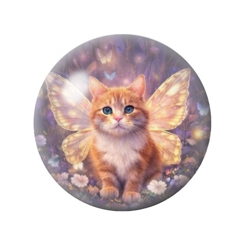 Cabochon en Verre Illustré Chaton Roux aux Ailes Dorées 12 à 25mm