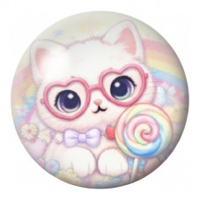 Cabochon en Verre Illustré Chaton aux Lunettes Roses 12 à 25mm pour la Création de Bijoux Fantaisie - DIY