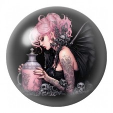 Cabochon en Verre Illustré Fée Démon aux Cheveux Roses 12 à 25mm pour la Création de Bijoux Fantaisie - DIY