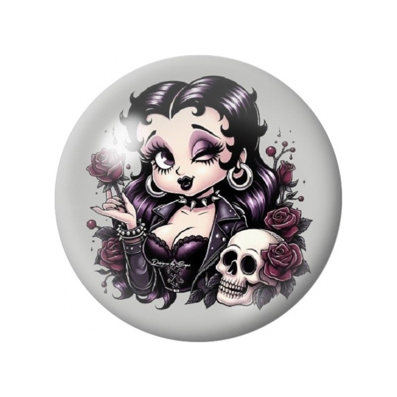 Cabochon en Verre Illustré Betty Boop Gothique au Crâne 12 à 25mm