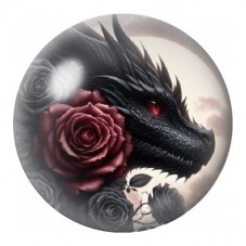 Cabochon en Verre Illustré Dragon Noir à la Rose Rouge 12 à 25mm pour la Création de Bijoux Fantaisie - DIY