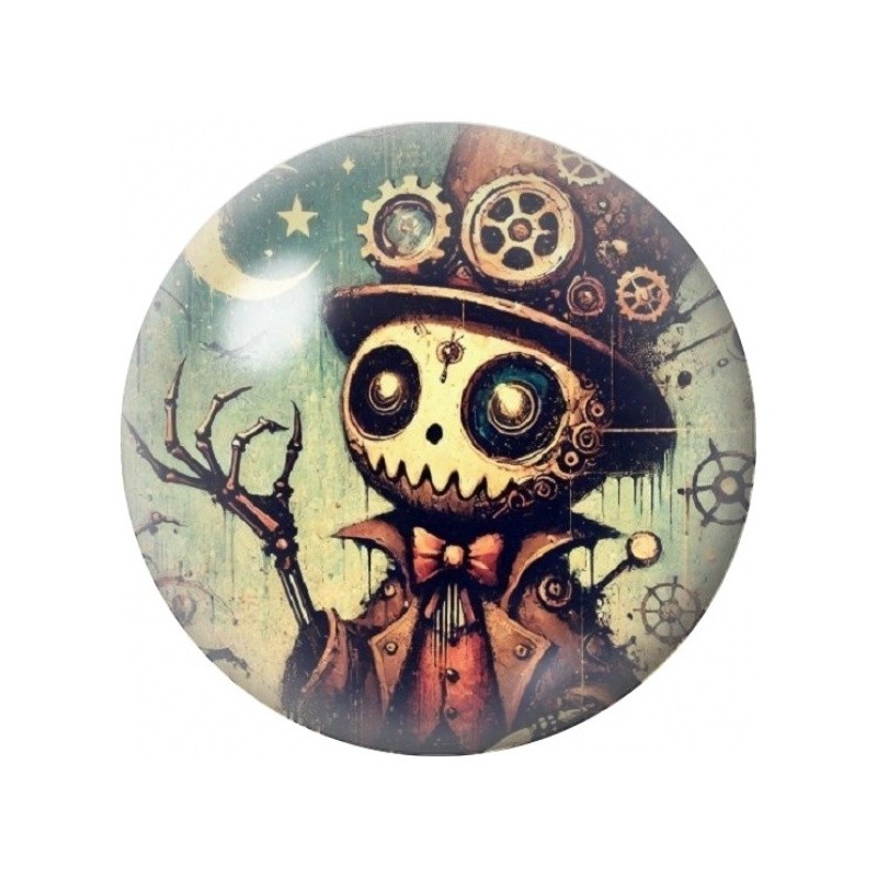 Cabochon en Verre Illustré Squelette Steampunk au Haut-de-Forme 12 à 25mm