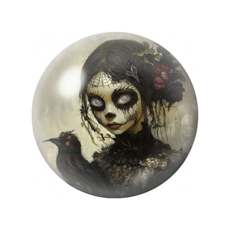 Cabochon en Verre Illustré Femme Gothique aux Roses Noires 12 à 25mm