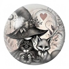 Cabochon en Verre Illustré Sorcière et Renard 12 à 25mm pour la Création de Bijoux Fantaisie - DIY