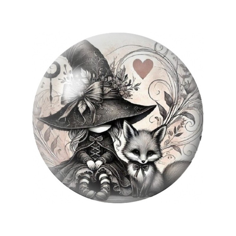 Cabochon en Verre Illustré Sorcière et Renard 12 à 25mm