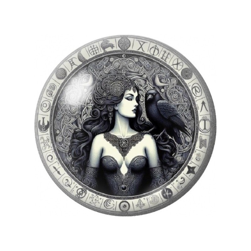 Cabochon en Verre Illustré Femme Gothique au Corbeau 12 à 25mm