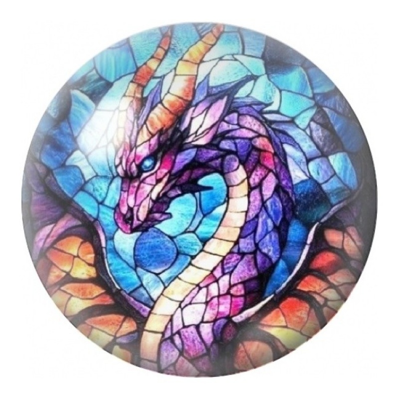 Cabochon en Verre Illustré Dragon Gothique façon Vitrail 12 à 25mm