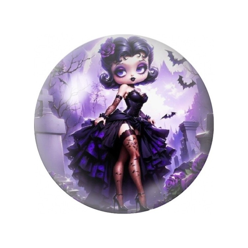 Cabochon en Verre Illustré Betty Boop Gothique en Violet 12 à 25mm