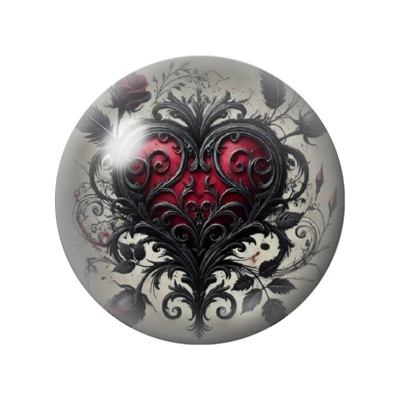 Cabochon en Verre Illustré Cœur Gothique Ornemental 12 à 25mm