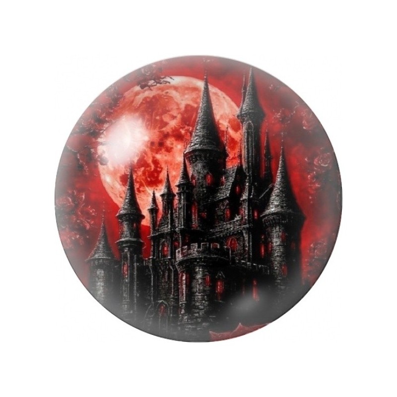 Cabochon en Verre Illustré Château Gothique sous la Lune Rouge 12 à 25mm