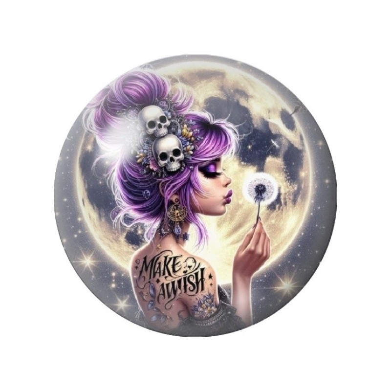 Cabochon en Verre Illustré Femme Gothique au Pissenlit 12 à 25mm