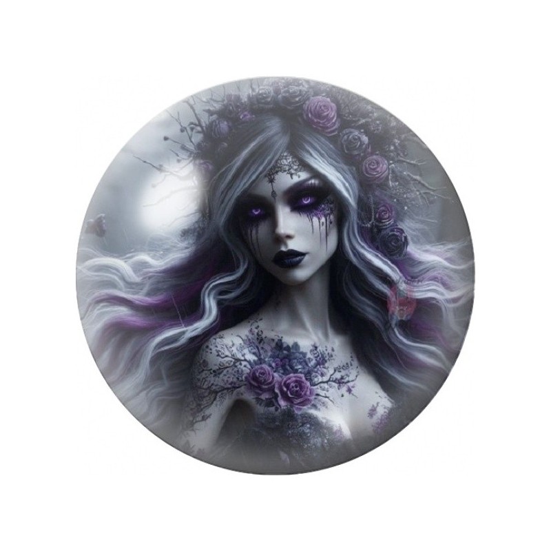 Cabochon en Verre Illustré Femme Gothique aux Roses Violettes 12 à 25mm