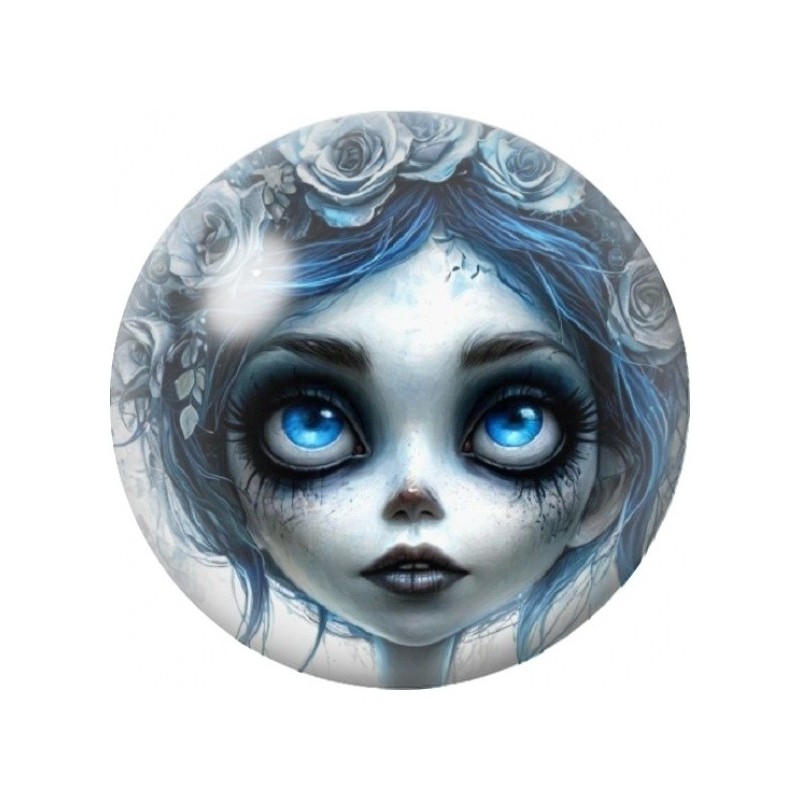 Cabochon en Verre Illustré Mariée Fantôme aux Yeux Bleus 12 à 25mm
