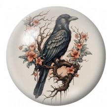 Cabochon en Verre Illustré Corbeau aux Fleurs Roses 12 à 25mm pour la Création de Bijoux Fantaisie - DIY