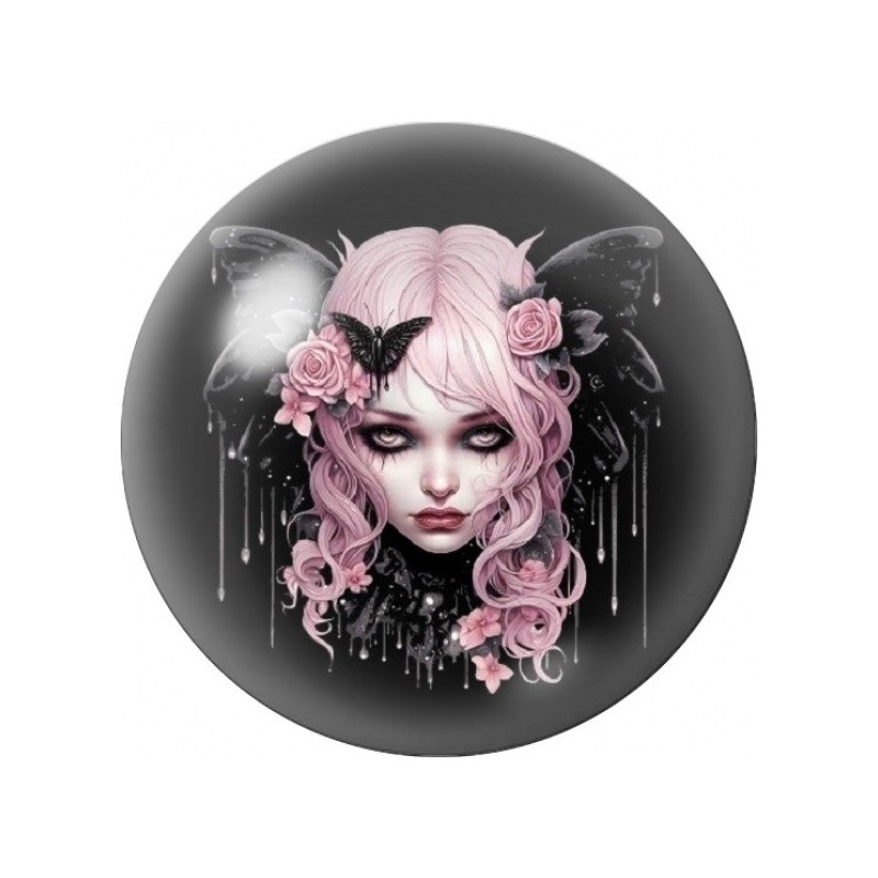 Cabochon en Verre Illustré Femme Gothique aux Cornes Noires 12 à 25mm