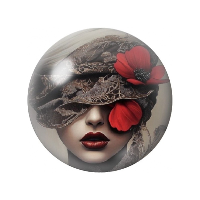 Cabochon en Verre Illustré Femme Gothique au Masque Fleuri 12 à 25mm