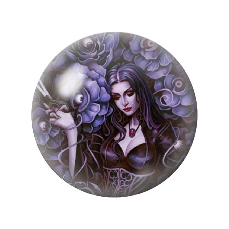 Cabochon en Verre Illustré Femme Gothique aux Fleurs Violettes 12 à 25mm