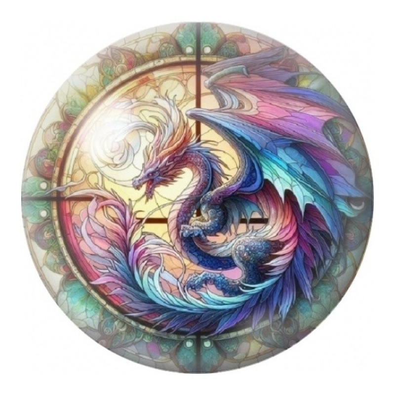 Cabochon en Verre Illustré Dragon Multicolore façon Vitrail 12 à 25mm