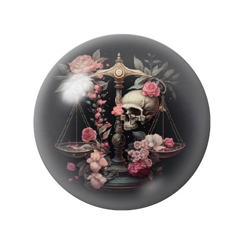 Cabochon en Verre Illustré Balance aux Crânes et Roses 12 à 25mm