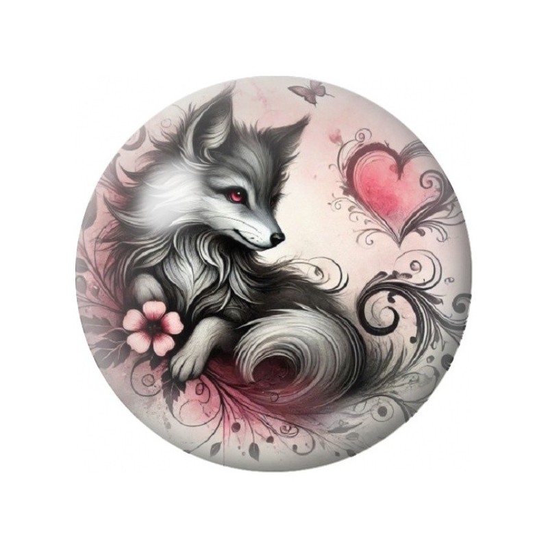 Cabochon en Verre Illustré Renard au Cœur Rose 12 à 25mm