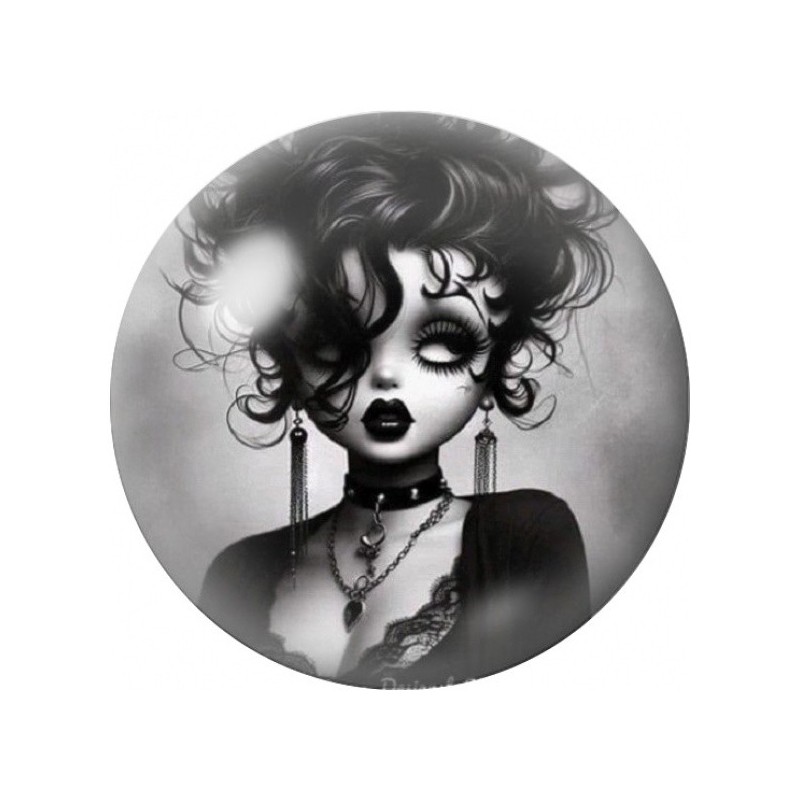 Cabochon en Verre Illustré Betty Boop Gothique Noir et Blanc 12 à 25mm