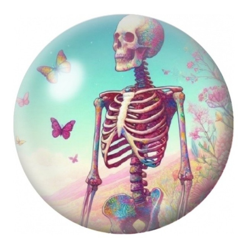 Cabochon en Verre Illustré Squelette aux Papillons Pastel 12 à 25mm