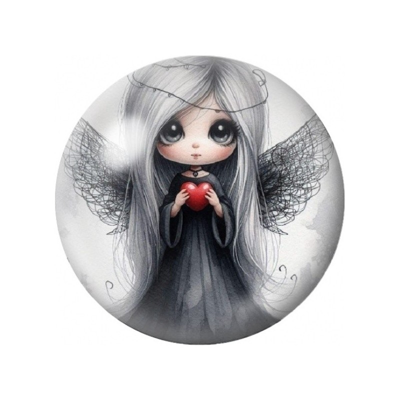 Cabochon en Verre Illustré Ange Gothique au Cœur Rouge 12 à 25mm