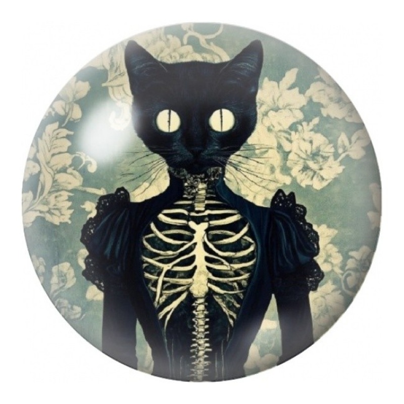 Cabochon en Verre Illustré Chat Noir Squelette 12 à 25mm