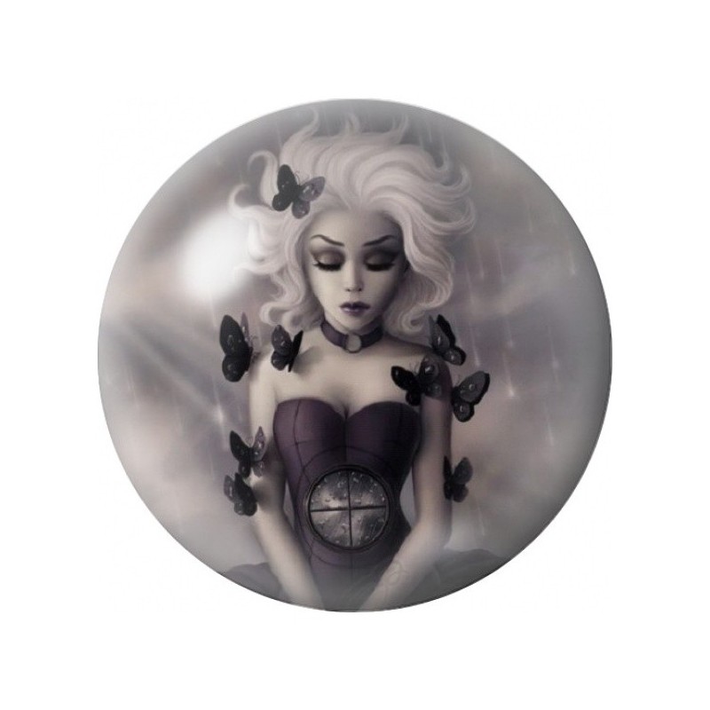 Cabochon en Verre Illustré Femme Gothique aux Papillons Noirs 12 à 25mm