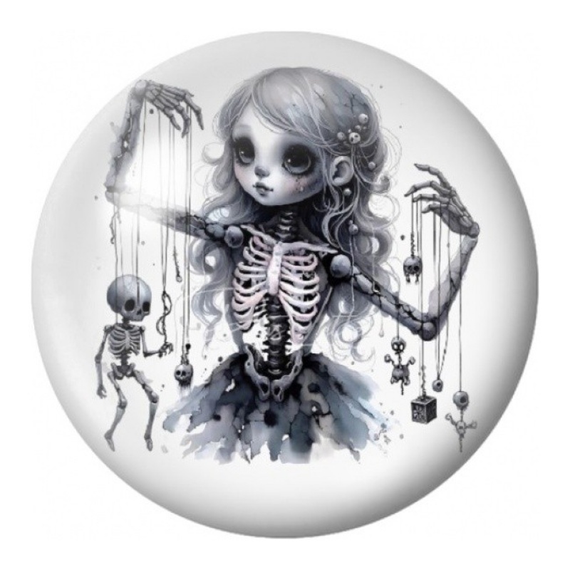 Cabochon en Verre Illustré Marionnette Squelette 12 à 25mm