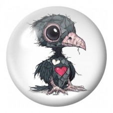 Cabochon en Verre Illustré Corbeau Ébouriffé au Cœur Rose 12 à 25mm pour la Création de Bijoux Fantaisie - DIY