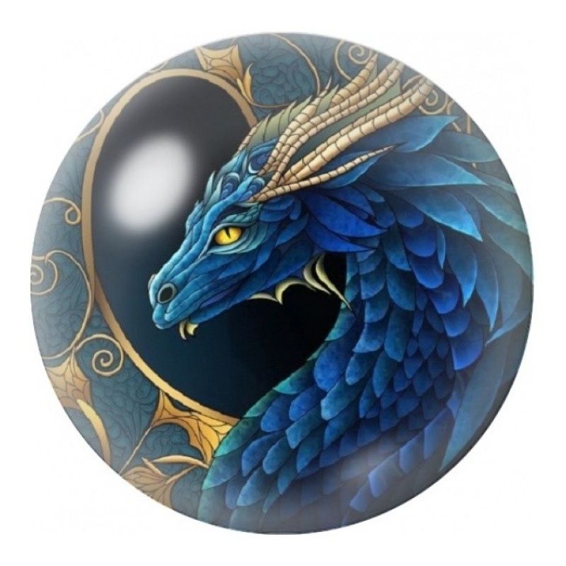Cabochon en Verre Illustré Dragon Bleu aux Cornes Dorées 12 à 25mm