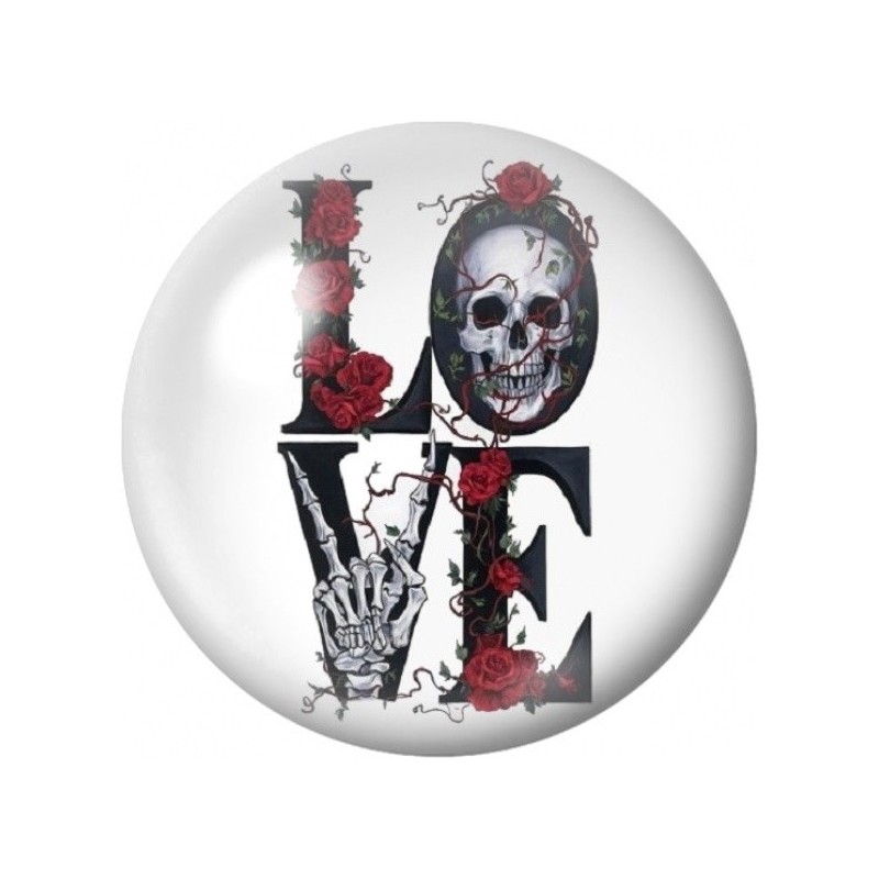 Cabochon en Verre Illustré Love Gothique aux Squelettes 12 à 25mm