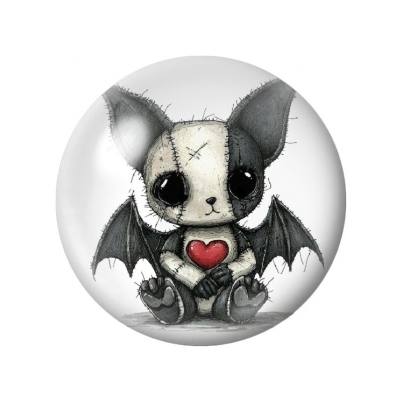 Cabochon en Verre Illustré Chauve-Souris au Cœur Rouge 12 à 25mm
