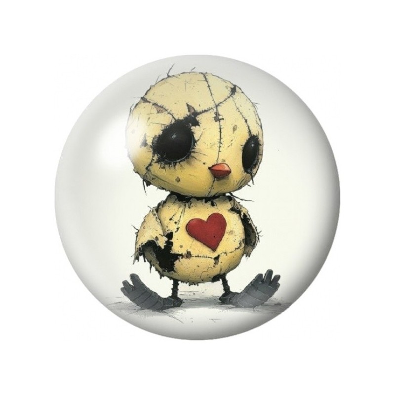 Cabochon en Verre Illustré Oisillon Cousu au Cœur Rouge 12 à 25mm