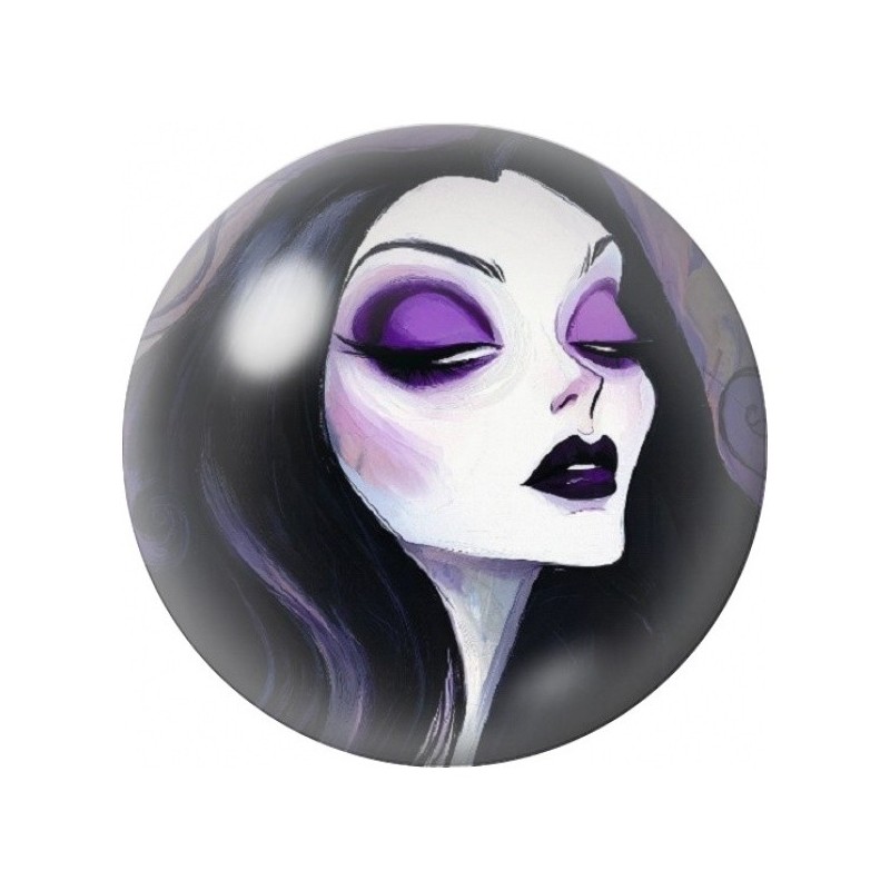 Cabochon en Verre Illustré Femme Gothique au Maquillage Violet 12 à 25mm