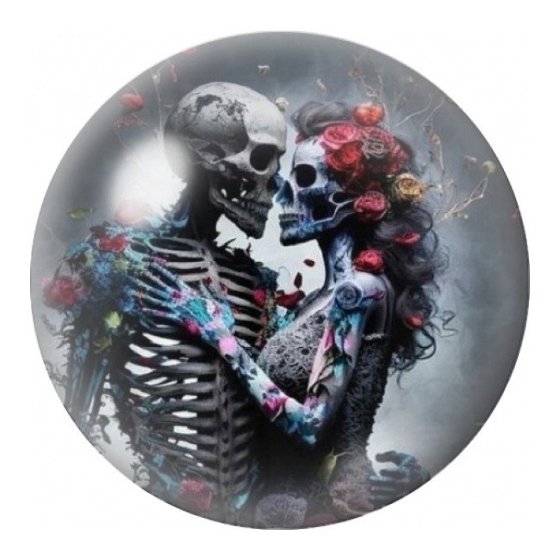 Cabochon en Verre Illustré Squelettes Amoureux aux Fleurs 12 à 25mm
