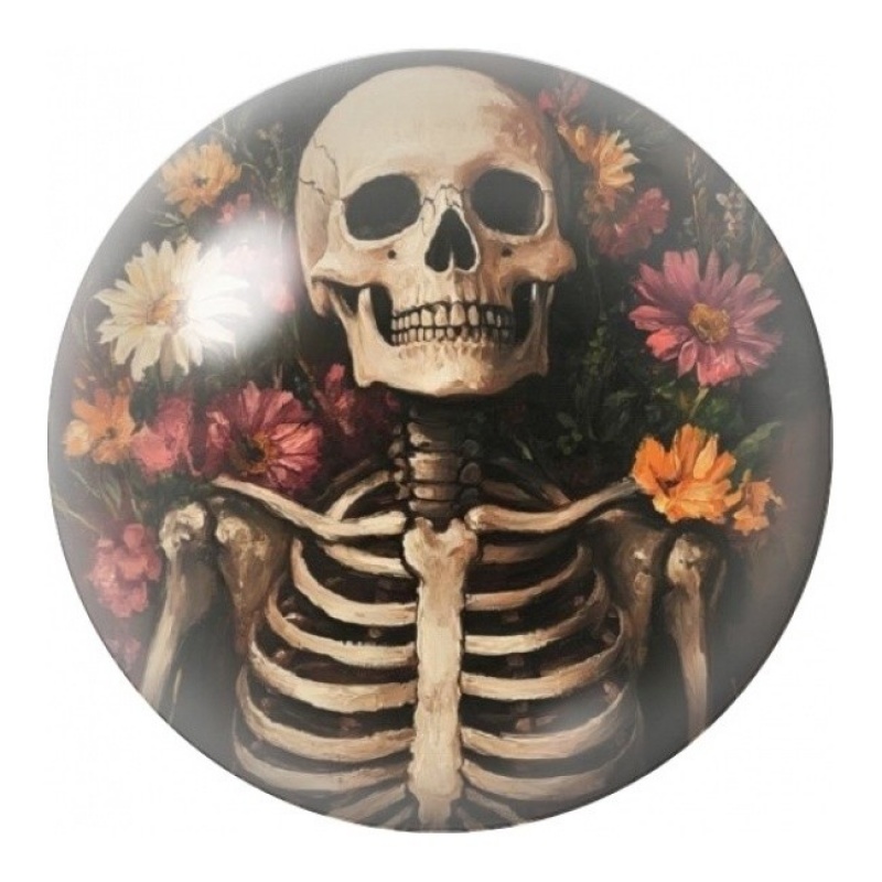 Cabochon en Verre Illustré Squelette aux Fleurs d’Automne 12 à 25mm