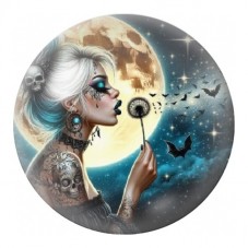 Cabochon en Verre Illustré Femme Gothique au Pissenlit Lunaire 12 à 25mm pour la Création de Bijoux Fantaisie - DIY