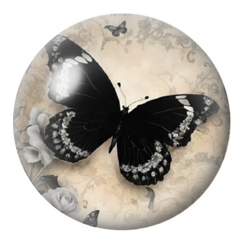 Cabochon en Verre Illustré Papillon Noir Dentelé 12 à 25mm