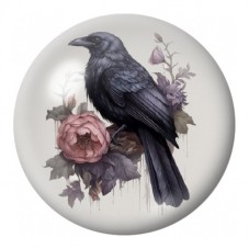 Cabochon en Verre Illustré Corbeau et Roses Poudrées 12 à 25mm pour la Création de Bijoux Fantaisie - DIY