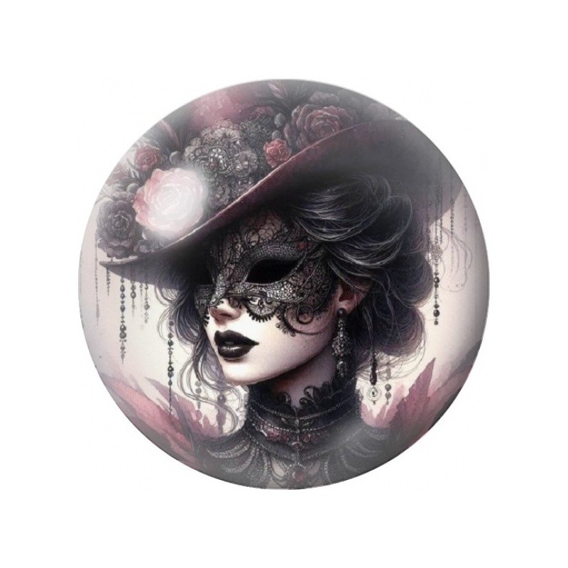Cabochon en Verre Illustré Femme au Masque Noir 12 à 25mm