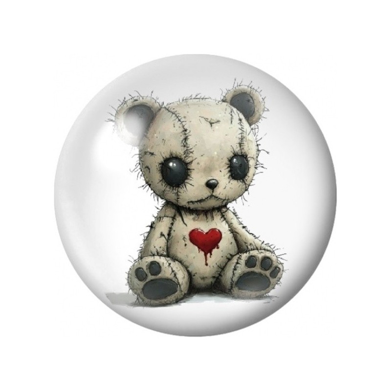 Cabochon en Verre Illustré Ourson Cousu au Cœur Rouge 12 à 25mm