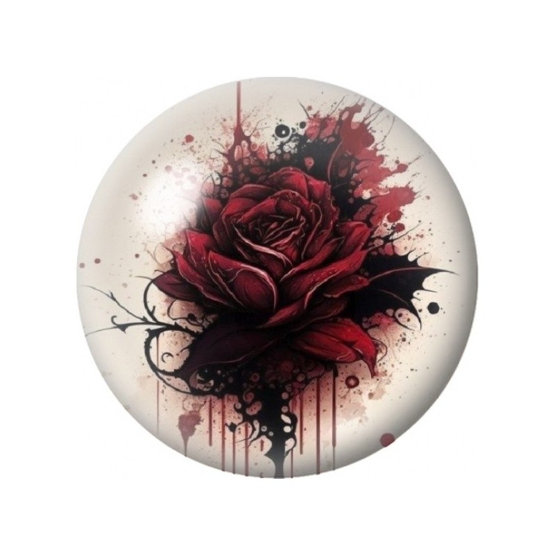 Cabochon en Verre Illustré Roses Rouges à l’Encre Noire 12 à 25mm