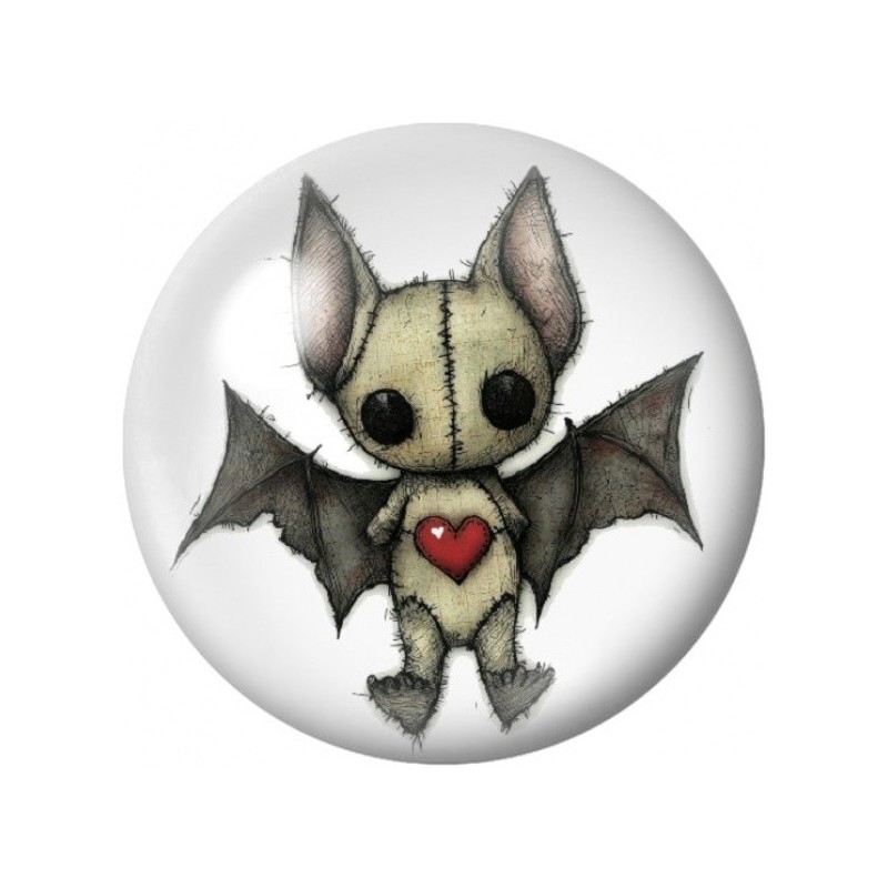 Cabochon en Verre Illustré Peluche Chauve-Souris au Cœur Rouge 12 à 25mm