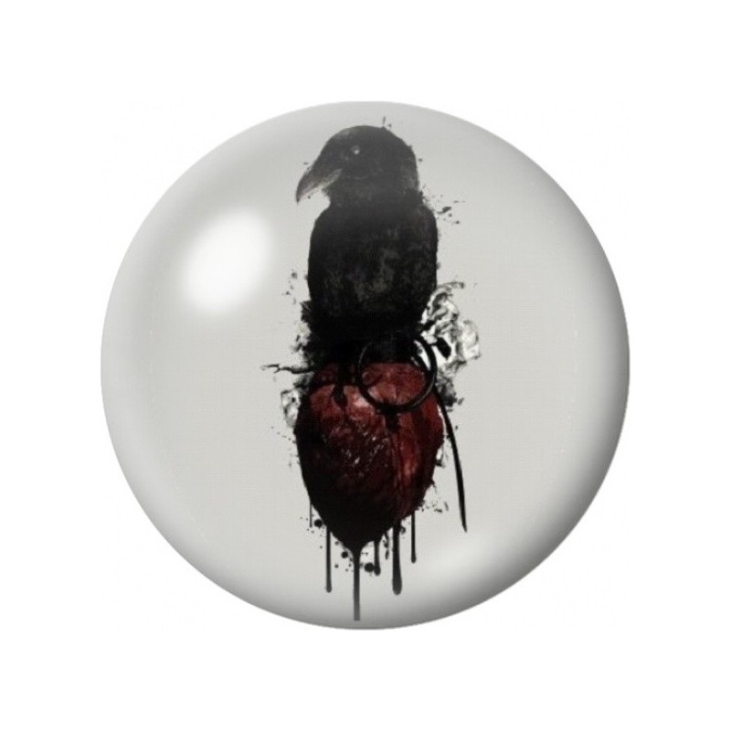 Cabochon en Verre Illustré Corbeau au Cœur Rouge 12 à 25mm