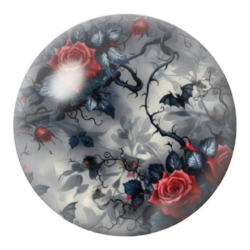Cabochon en Verre Illustré Branches et Roses Rouges 12 à 25mm