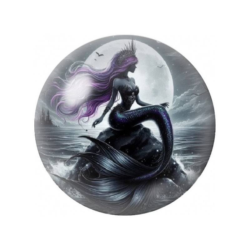 Cabochon en Verre Illustré Sirène Gothique sous la Lune 12 à 25mm