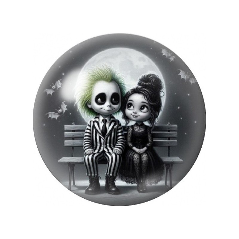 Cabochon en Verre Illustré Couple Gothique sur un Banc 12 à 25mm